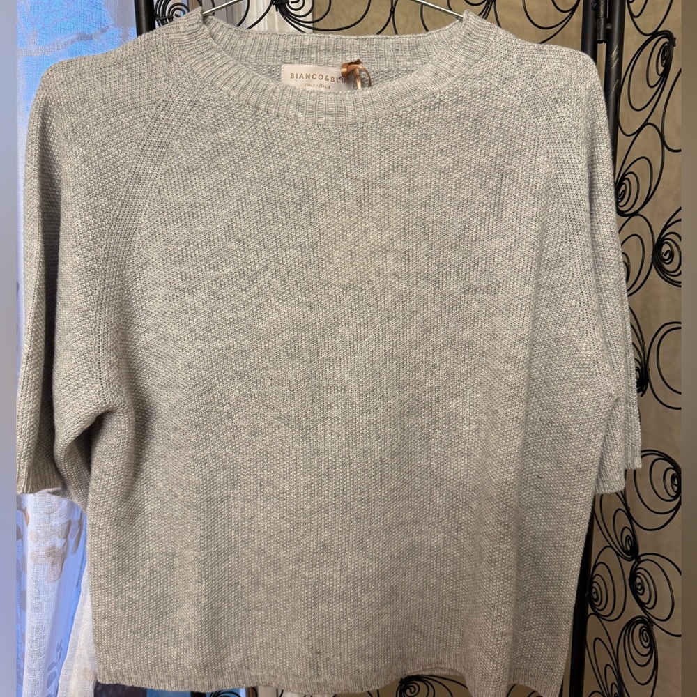 Bianco & Blu Gray Merino Wool Cashmere Blend Sweater NWT